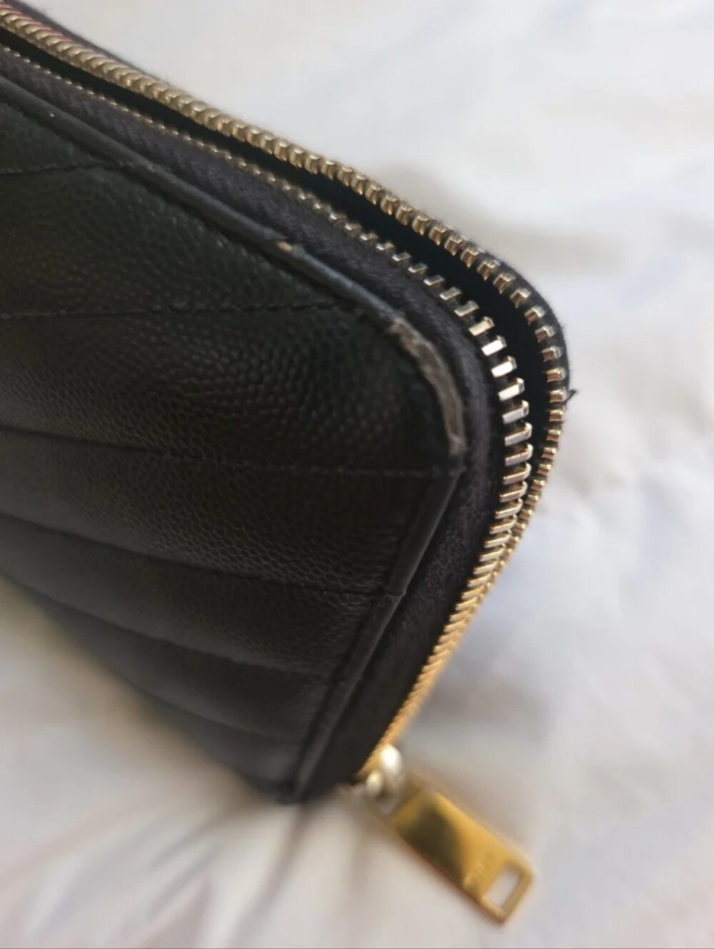 Yves Saint Laurent Black Quilted Zip-Around Wallet with Gold Logo Hardware - Picture 9 of 10
